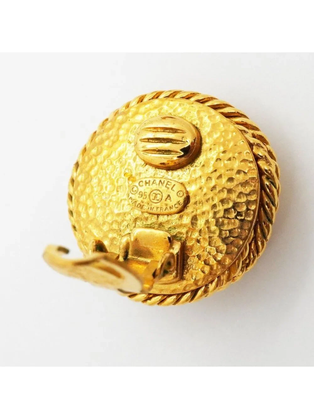 Chanel Earrings Vintage CC Logo Round Circle Gold Plated Faux Pearl